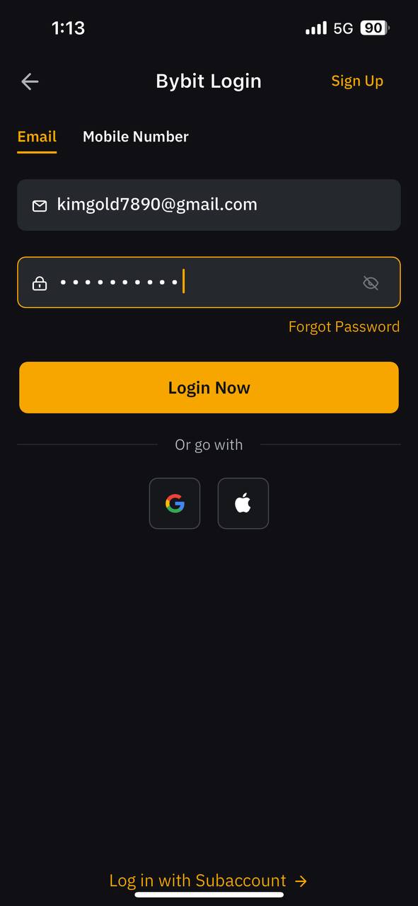 바이비트가입하기-bybit 앱에서 아이디 비밀번호 입력하기