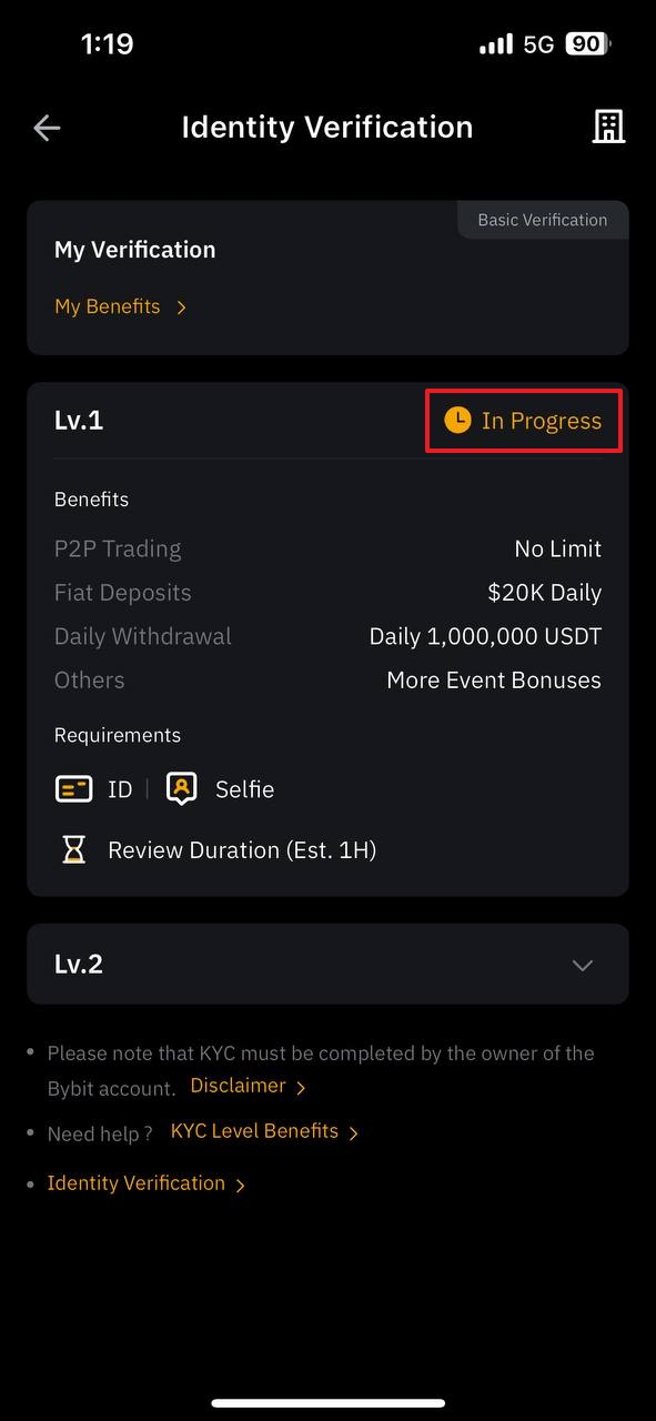 바이비트가입하기-바이비트 신원인증 절차 확인 및 심사 완료